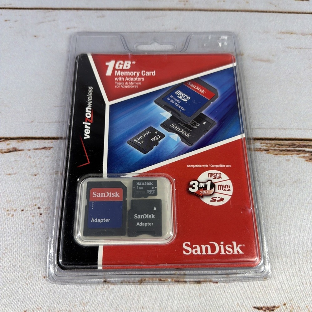 SanDisk 1GB 3-in-1 Memory Card with Adapters Verizon Wireless New Sealed - Picture 2 of 3